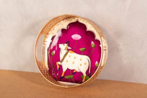 PR-BR-026C Decorative Tray Cow Print (Purple)