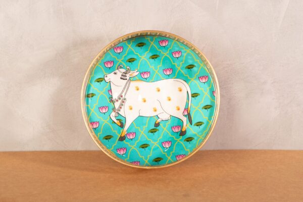 PR-BR-027A Decorative Tray Cow Print (Turqoise)