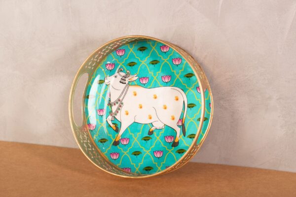 PR-BR-027B Decorative Tray Cow Print (Turqoise)