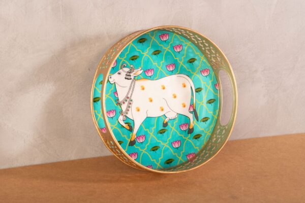 PR-BR-027C Decorative Tray Cow Print (Turqoise)