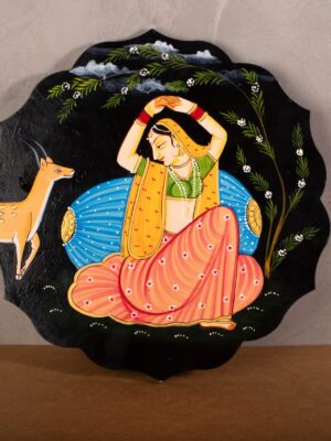Wooden Pichwai Hand Painted Plate (Black)
