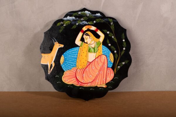 PR-BR-069A Wooden Pichwai Hand Painted Plate (Black)