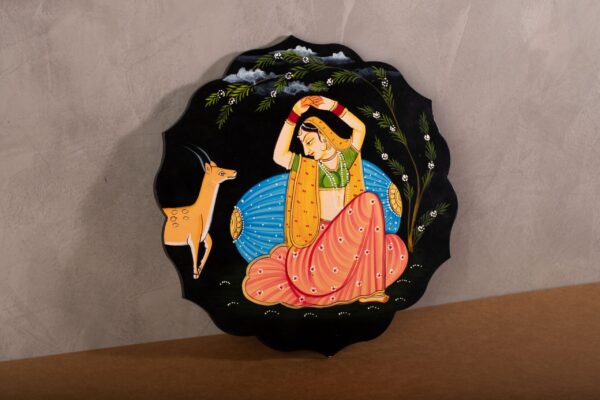 PR-BR-069C Wooden Pichwai Hand Painted Plate (Black)